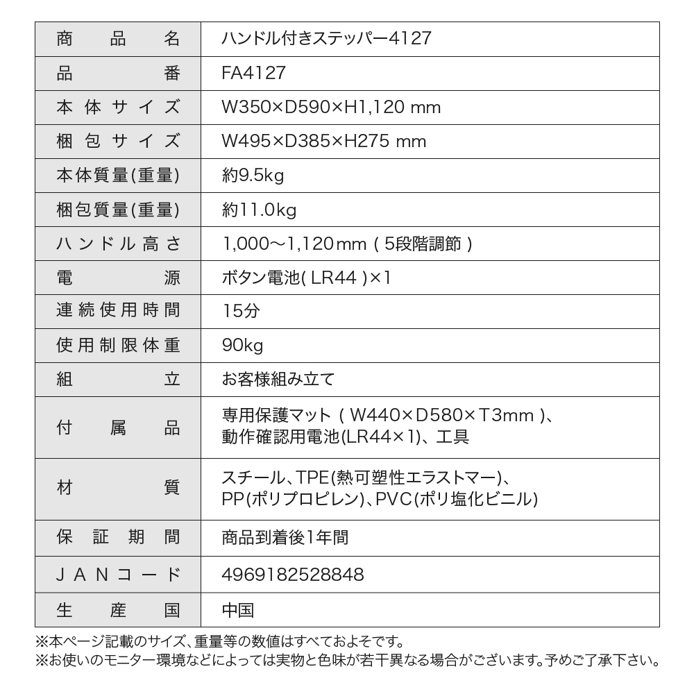 ハンドル付きステッパー4127/FA4127