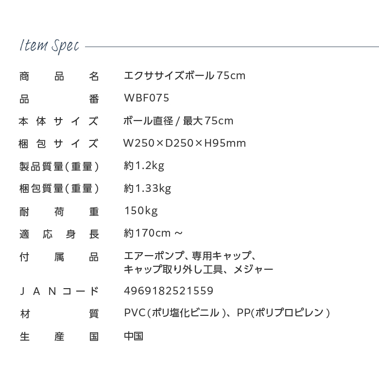 エクササイズボール75cm WBF075 (新品)